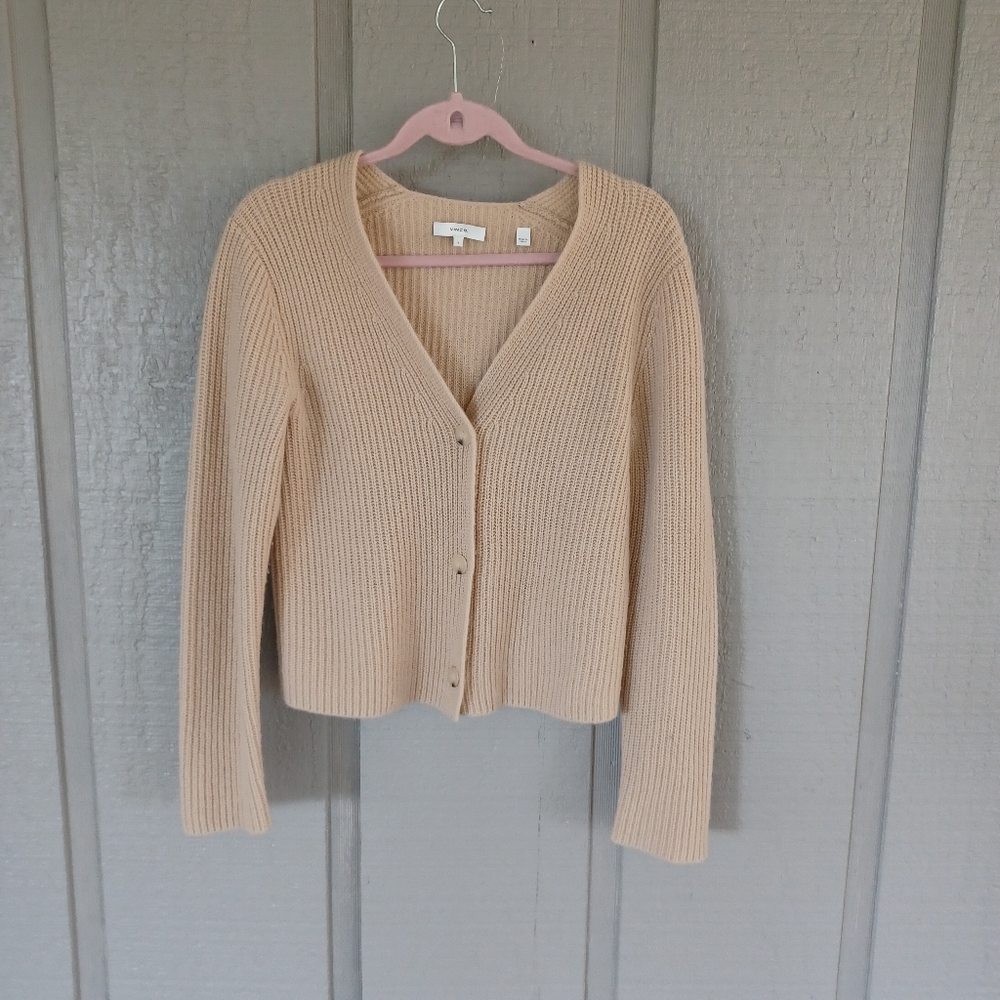 Vince Shaker Rib Cashmere Cardigan Size S Women Quiet Luxury Long Sleeve V Neck